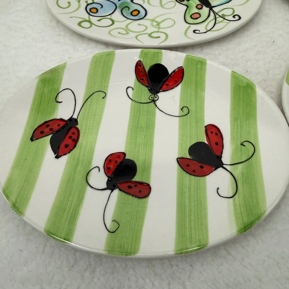 Boston Warehouse Jill Seale Bugs & Bees Oval Plate Set 4 Ceramic 07439 2004